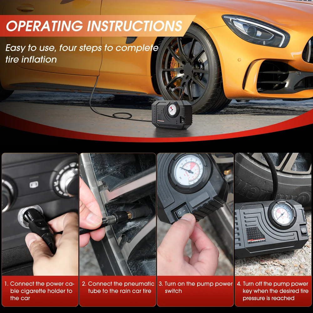 CARSUN Mini Air Pump Tire Inflator Car Electric Mini 20L/Min Portable Air Compressor For Car Motorcycles Bicycle Inflatable - Image 4