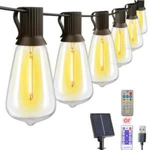 LED ST38 Solar String Lights for Outside, USB & Solar Dual Charging Outdoor String Lights for Porch Garden Camping