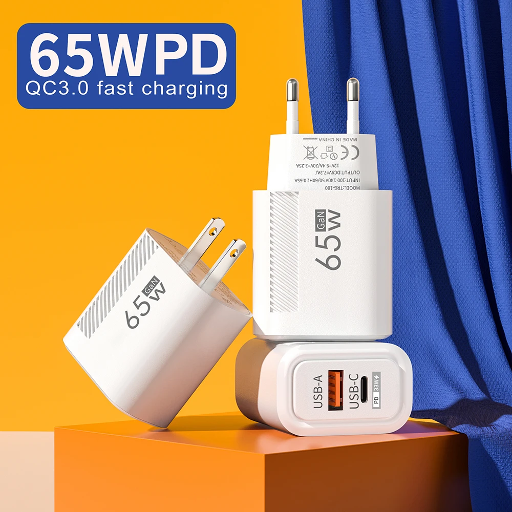 65W GaN Fast Charging USB Type C Charger US EU Plug PD 3.0 Quick Charge Travel Wall Charger For Phone Adapter For iPhone Samsung - Image 12