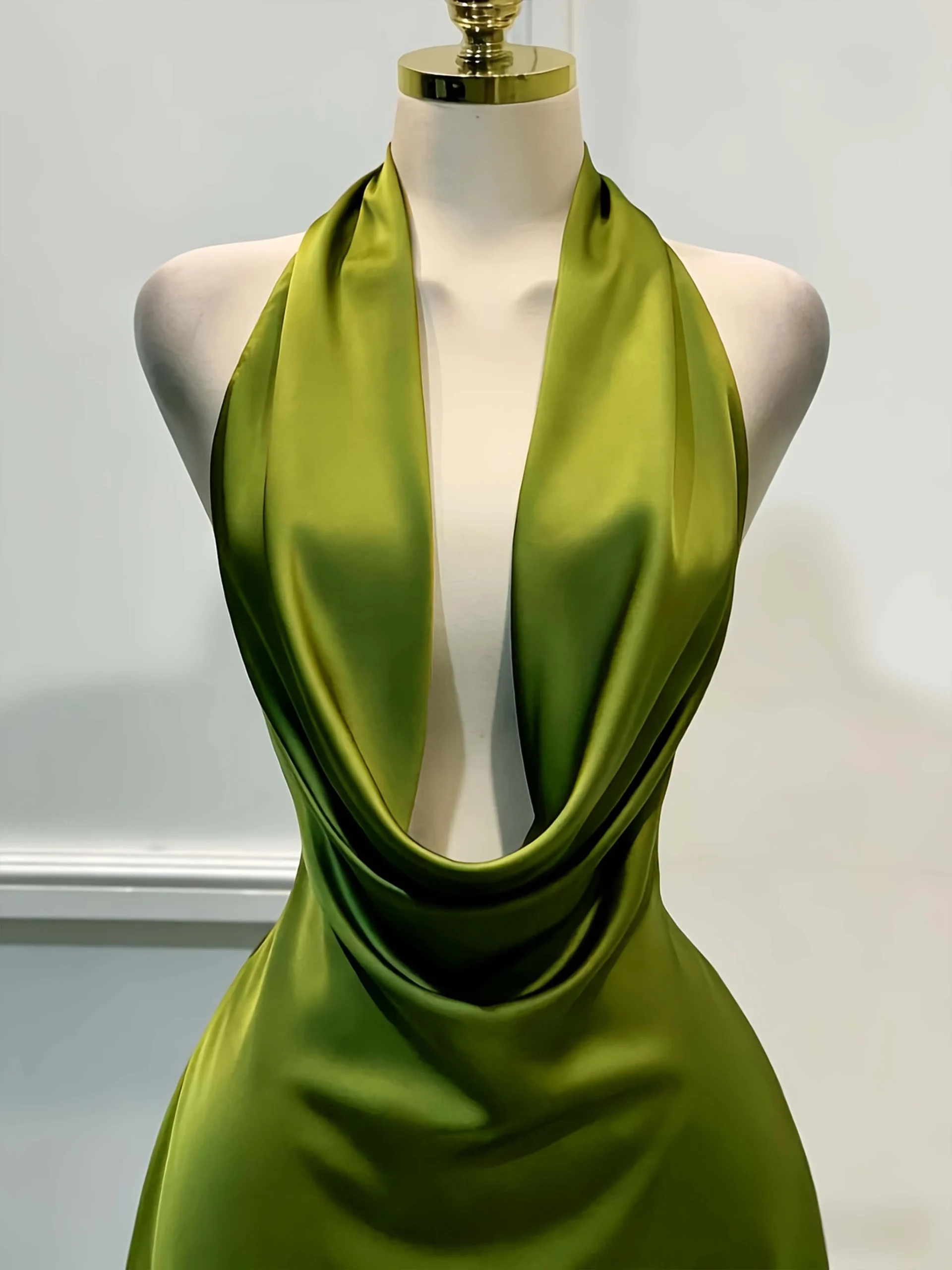 Women Elegant Solid Satin Dress, Back Zipper Open Back Fitted Midi Dress, Casual Vacation Party Banquet Cocktail Gown - Image 3