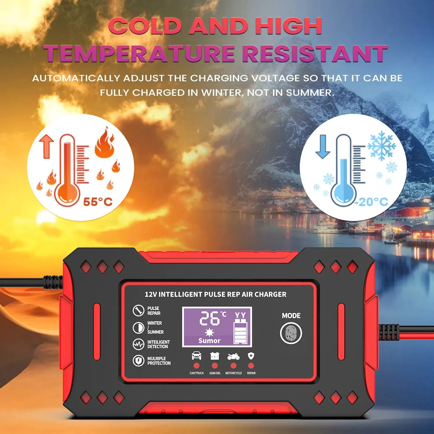 Charger Car and Motorcycle Battery Charging Unit Lead-Acid Battery Repair LCD Display 6A 12V Intelligent Car Battery - Image 3