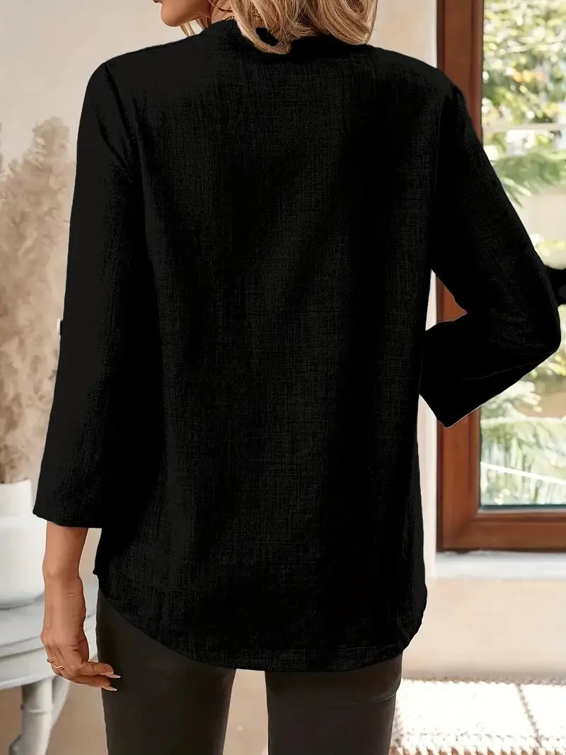 Solid Casual Loose Blouses For Women Fashion 2025 Autumn Vintage Women's Oversized Shirts And Blouses Elegant Youth Female Tops - Image 17