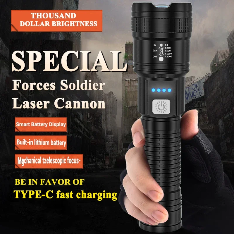 High Strong Power Led Flashlights 2000LM Tactical Torch with Display Light USB Charging Camping Fishing Emergency Zoom Lantern - Image 14
