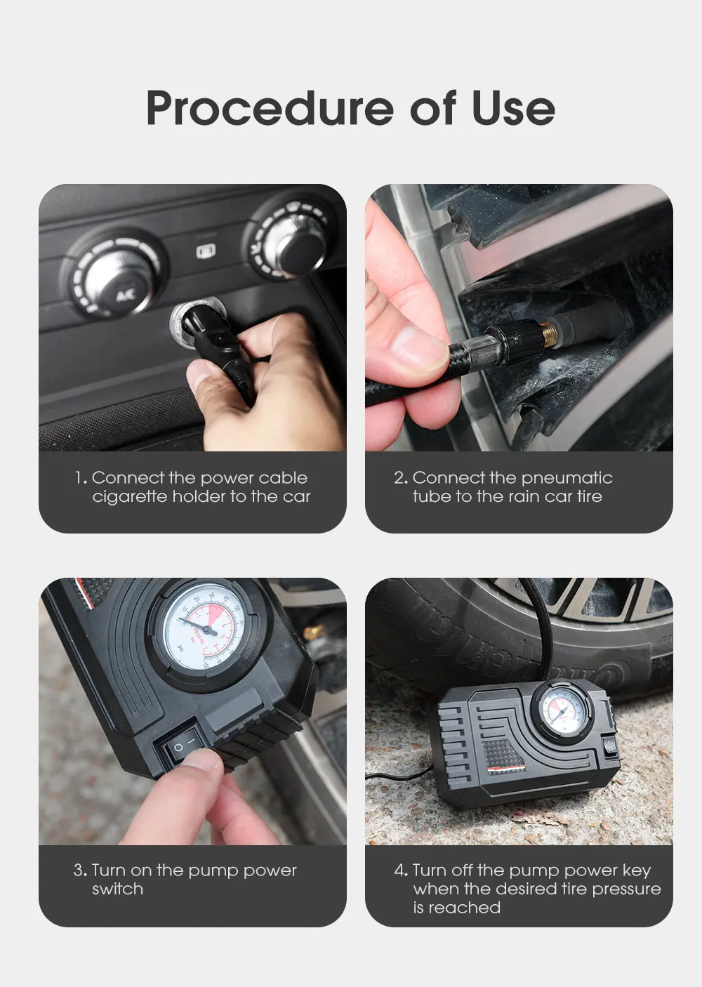 CARSUN Mini Air Pump Tire Inflator Car Electric Mini 20L/Min Portable Air Compressor For Car Motorcycles Bicycle Inflatable - Image 15