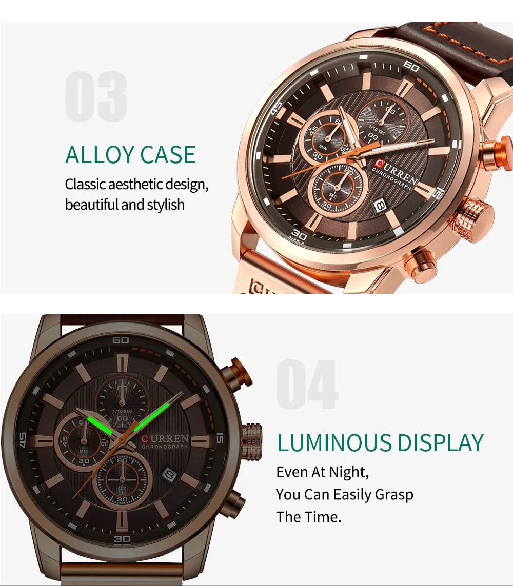 CURREN 8291 Mens Quartz Chronograph Watch Casual Leather Military Sport Fashion Gentleman Wristwatch - Image 20