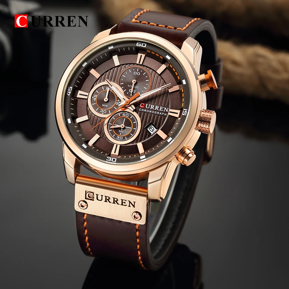 CURREN 8291 Mens Quartz Chronograph Watch Casual Leather Military Sport Fashion Gentleman Wristwatch - Image 22