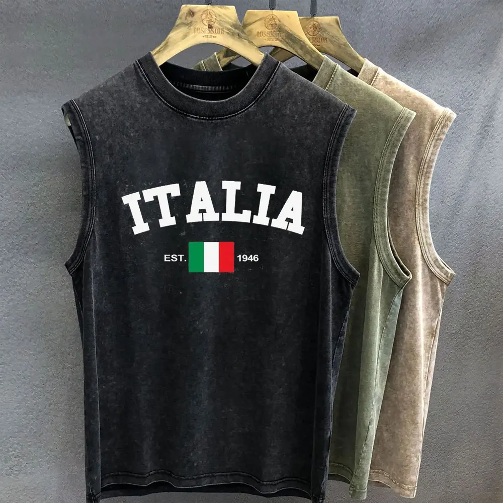 Oversized T Shirt for Men Vintage Wash Brazilian Graphic Print Tank Top Sleeveless Vest Woman Gym Y2k Clothes Streetwear Summer - Image 2
