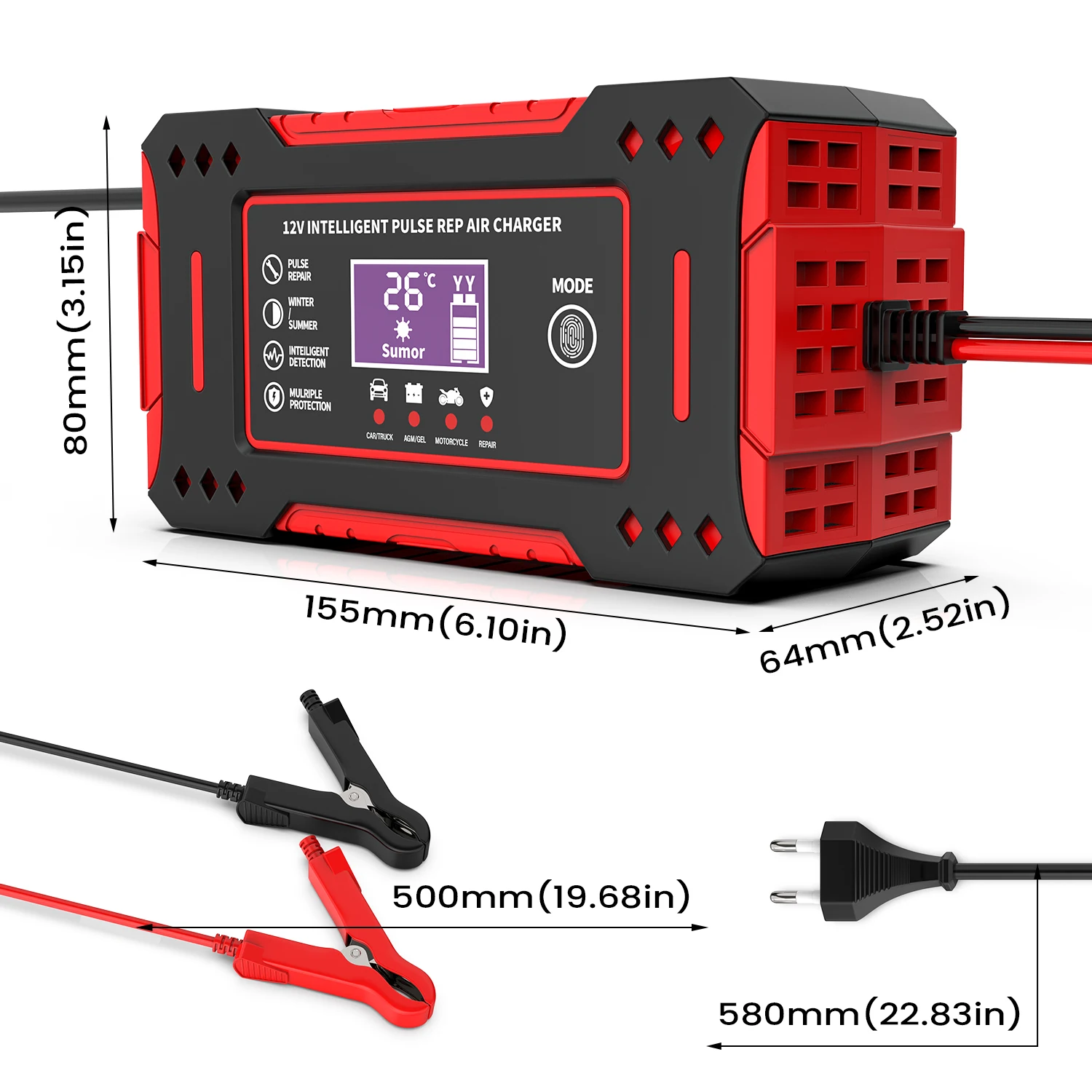 Charger Car and Motorcycle Battery Charging Unit Lead-Acid Battery Repair LCD Display 6A 12V Intelligent Car Battery - Image 9