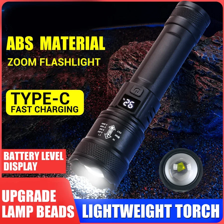 High Strong Power Led Flashlights 2000LM Tactical Torch with Display Light USB Charging Camping Fishing Emergency Zoom Lantern - Image 12