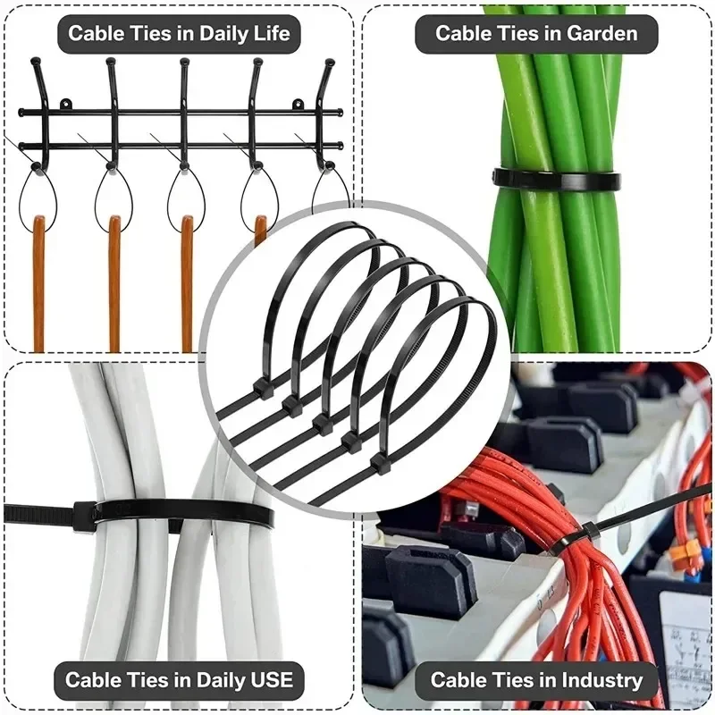 1000/100Pcs Nylon Cable Ties Self-locking Cord Ties Straps Adjustable Cables Fastening Loop Home Office Wire Zip Ties Wholesale - Image 25