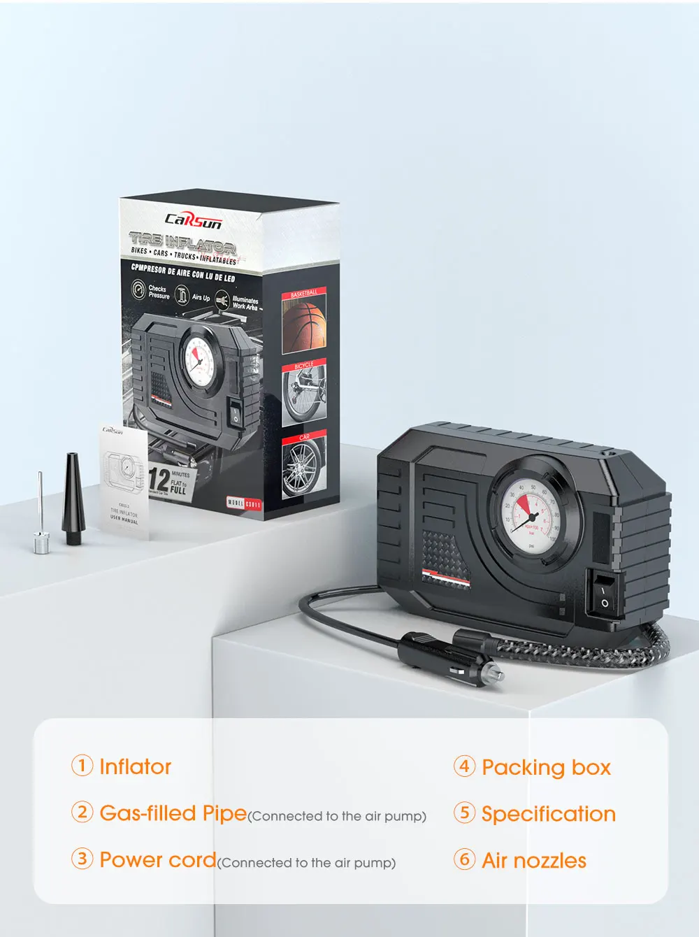 CARSUN Mini Air Pump Tire Inflator Car Electric Mini 20L/Min Portable Air Compressor For Car Motorcycles Bicycle Inflatable - Image 18
