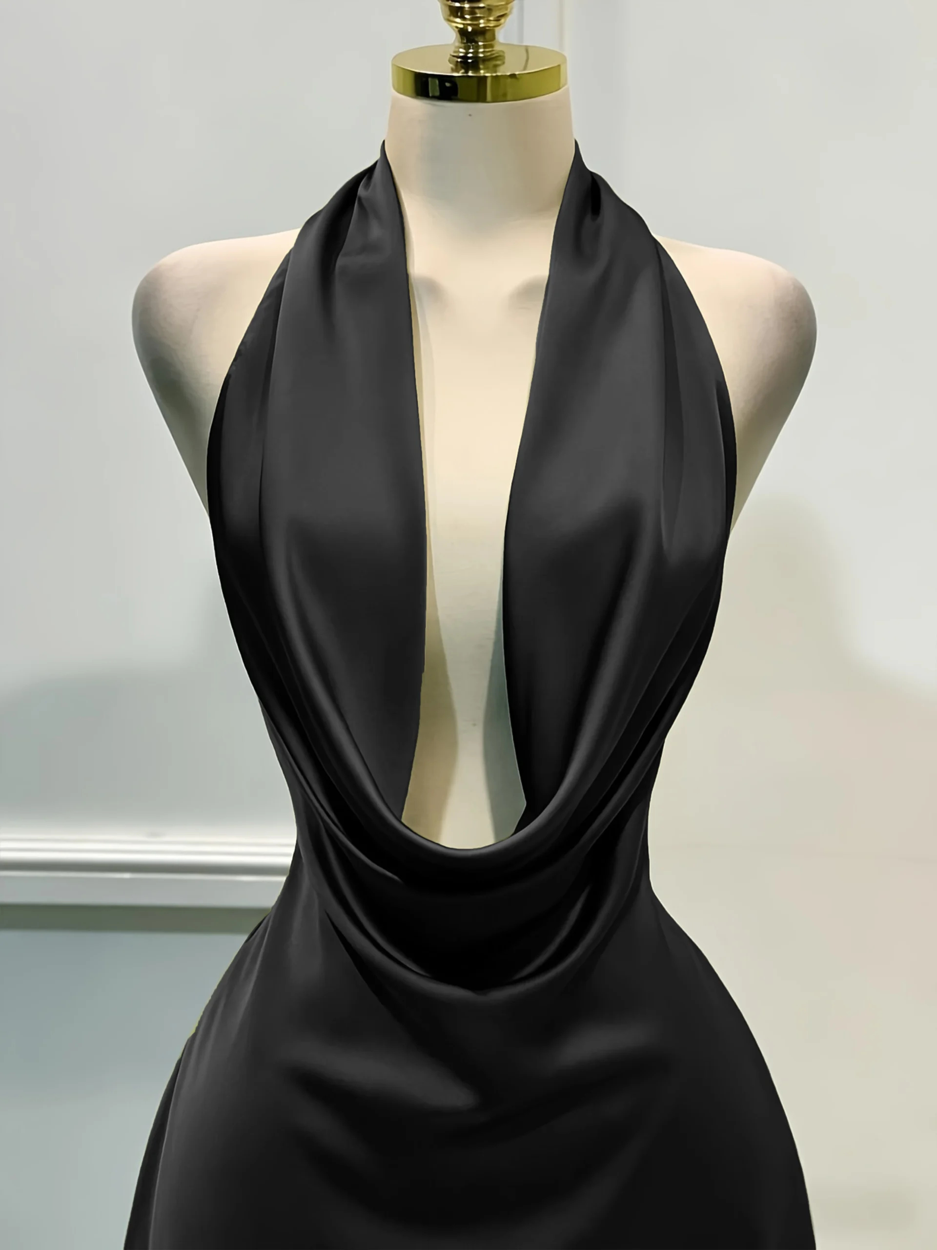 Women Elegant Solid Satin Dress, Back Zipper Open Back Fitted Midi Dress, Casual Vacation Party Banquet Cocktail Gown - Image 5